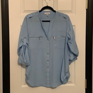 Blue button-up blouse